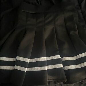 Black Pleated Skirt with White Stripes
